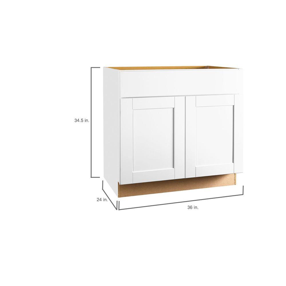 Shaker Assembled 36x34.5x24 in. Sink Base Kitchen Cabinet in Satin White
