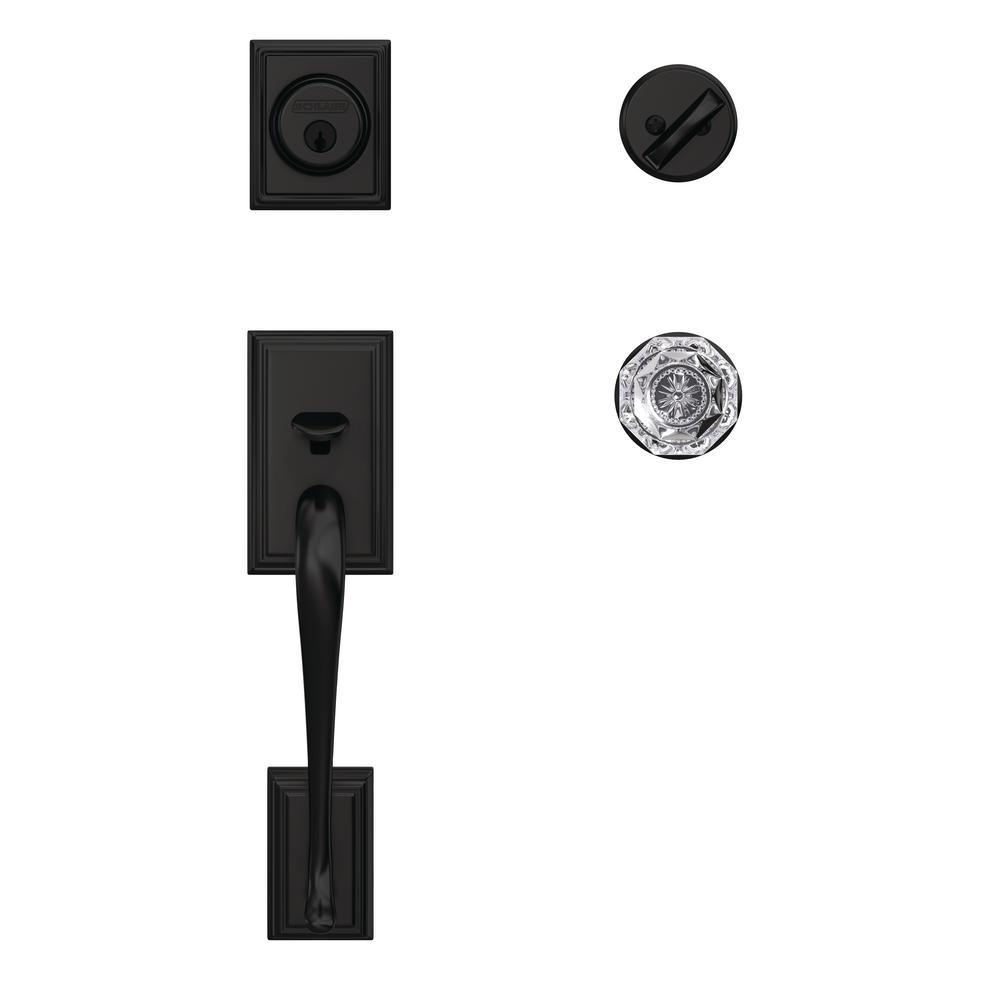 Custom Addison Matte Black Single Cylinder Door Handleset with Alexandria Glass Door Knob - Super Arbor