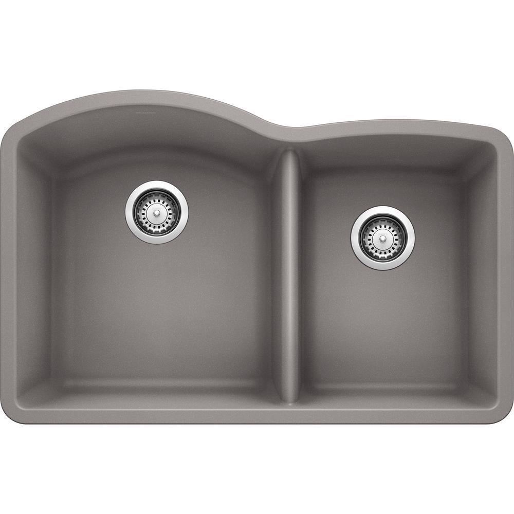 DIAMOND Undermount Granite Composite 32 in. 60/40 Double Bowl Kitchen Sink in Anthracite - Super Arbor