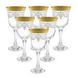 Red Wine Stencil Pattern and Gold Band (Set of 6)