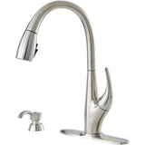 DeLuca Single-Handle Pull-Down Sprayer Kitchen Faucet with ShieldSpray Technology and Soap Dispenser in Stainless - Super Arbor
