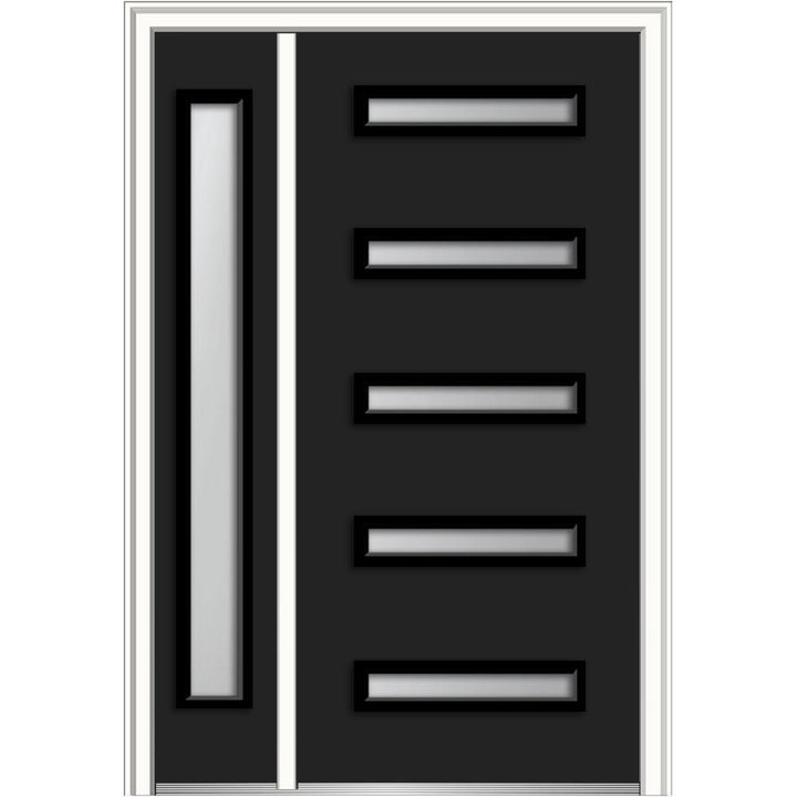 53 in. x 81.75 in. Davina Frosted Glass Right-Hand Inswing 5-Lite Modern Painted Steel Prehung Front Door with Sidelite - Super Arbor