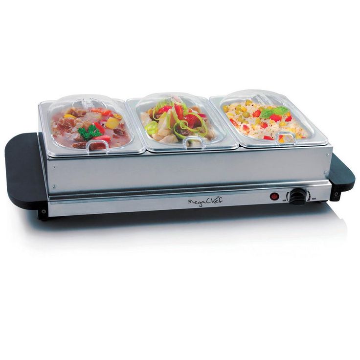 1.5 L Stainless Steel Warming Tray with 3 Crocks