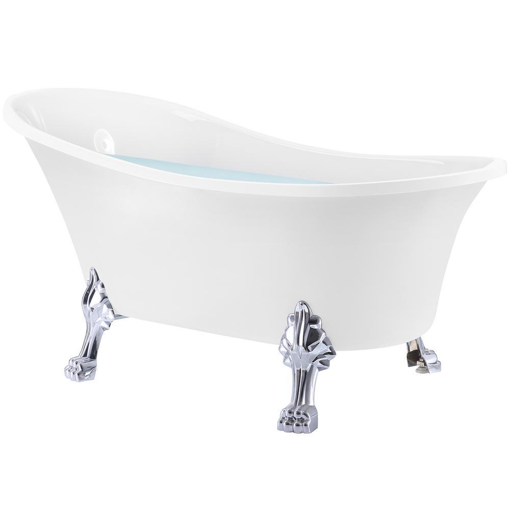 60 in. Fiberglass Single Slipper Clawfoot Non-Whirlpool Bathtub in Glossy White - Super Arbor