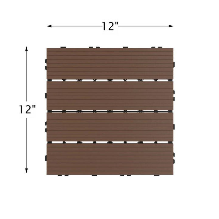 Pure Garden 12 in. x 12 in. Brown Outdoor Interlocking Slat Polypropylene Patio and Deck Tile Flooring (Set of 6)