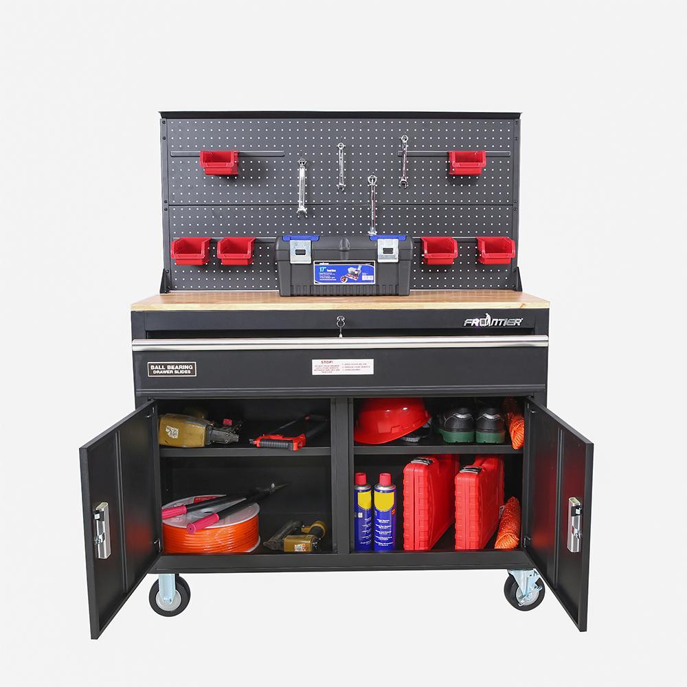 46 in. 1-Drawer Tool Chest Cabinet, Mobile Workbench Station with Pegboard in Black - Super Arbor