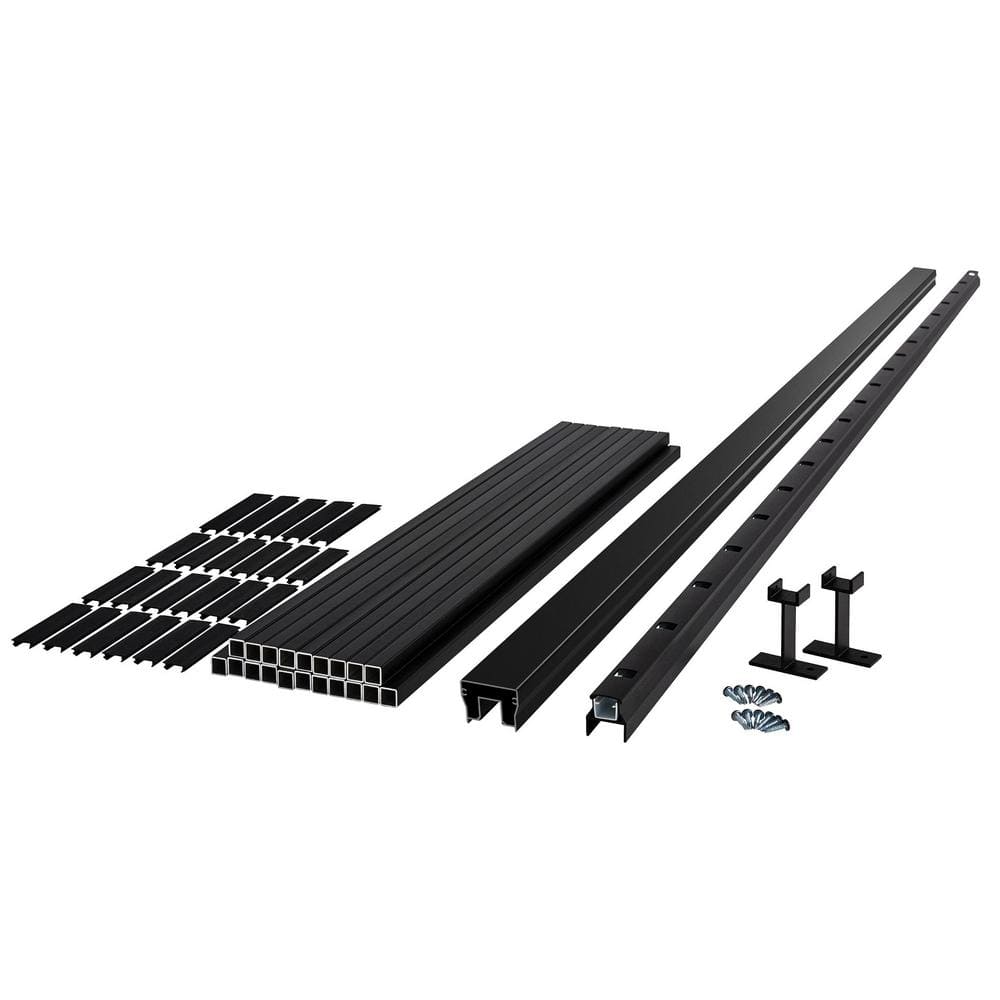 Fiberon 42 in. H x 96 in. W (Actual Size: 42 in. x 94 in.) Cityside Black Aluminum Contemporary Line Rail Kit