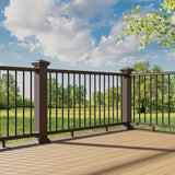 Fiberon BRIO 36 in. x 96 in. (Actual: 36 in. x 94 in.) Brown PVC Composite Stair Railing Kit w/Round Aluminum Black Balusters