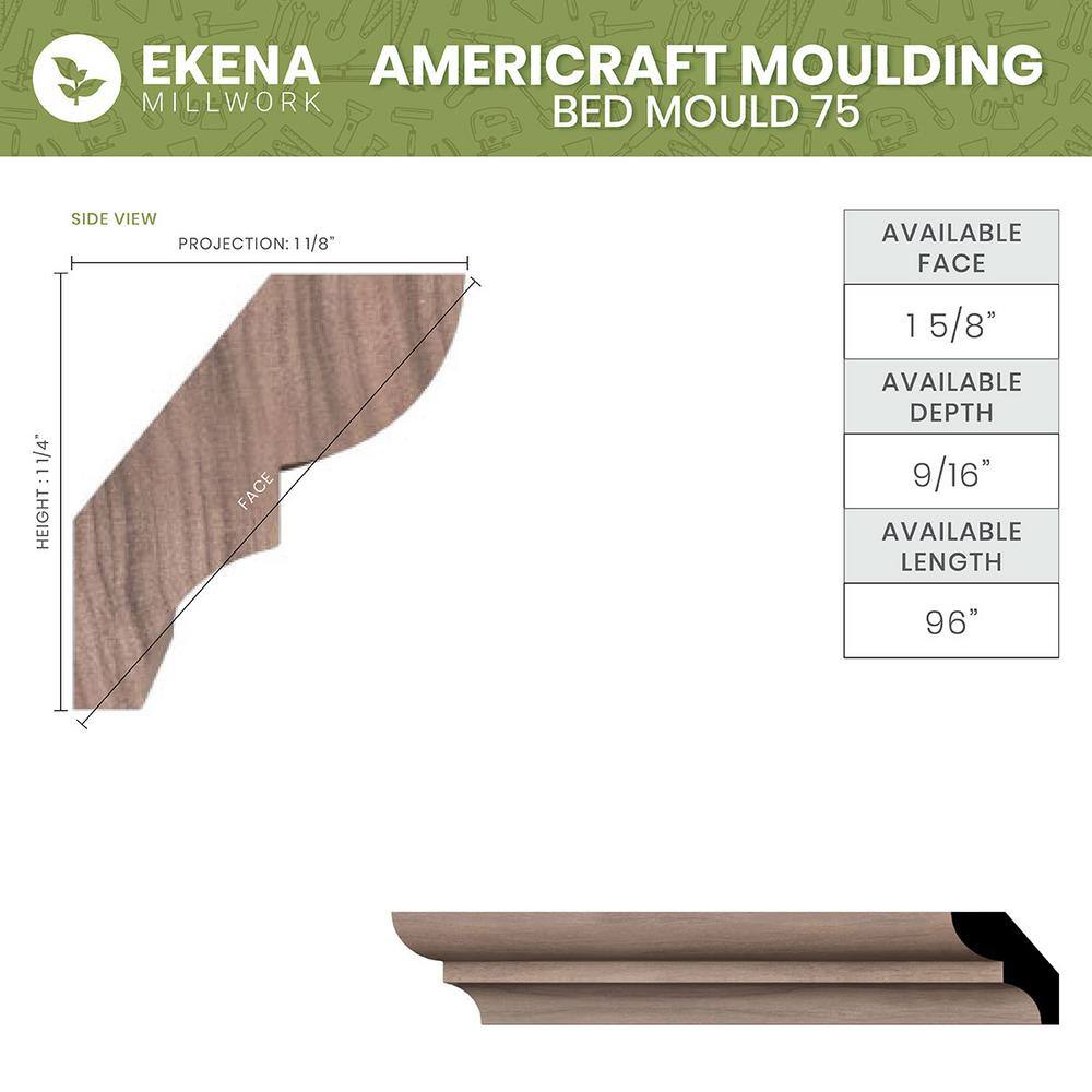 Ekena Millwork WM75 0.56 in. D x 1.63 in. W x 96 in. L Wood (Fingerjoint Pine) Crown Moulding