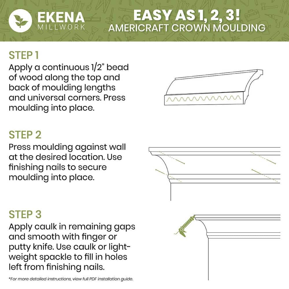 Ekena Millwork WM291 0.75 in. D x 5.25 in. W x 96 in. L Wood (Fingerjoint Pine) Crown Moulding