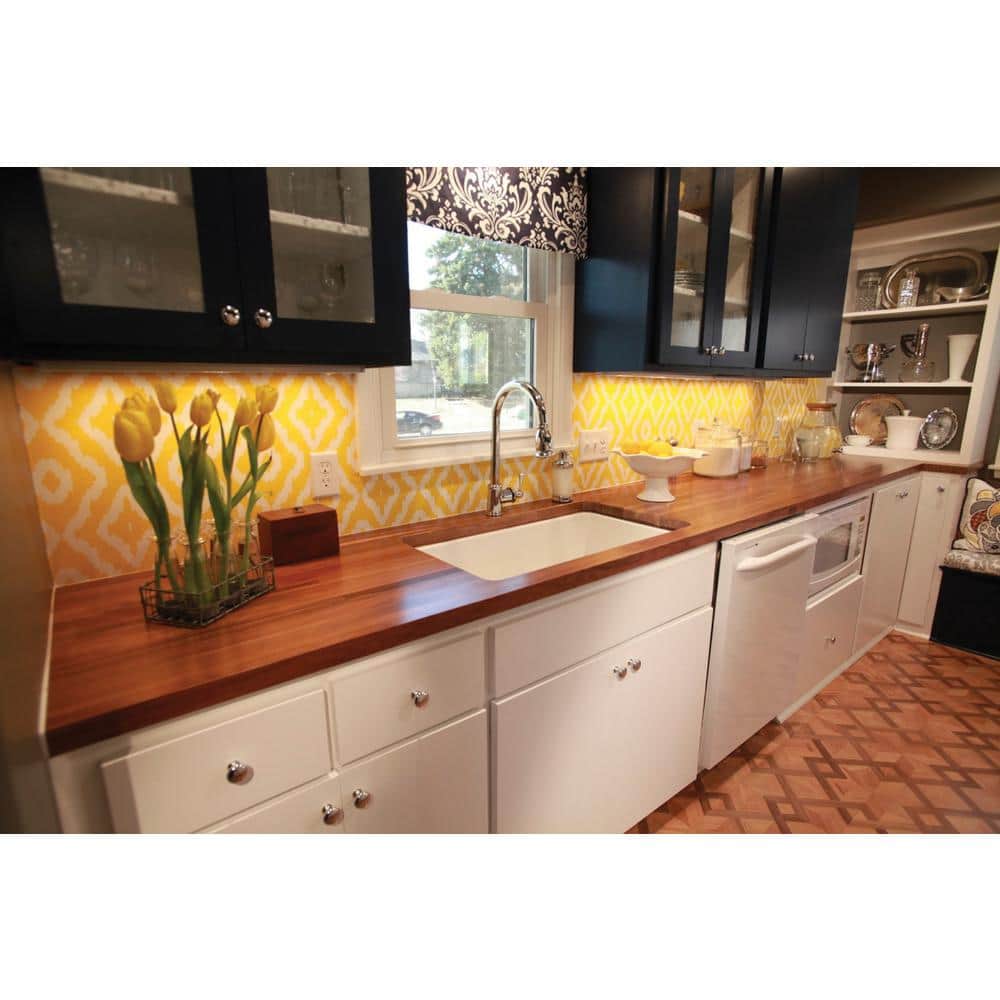Swaner Hardwood 8 ft. L x 25 in. D x 1.5 in. T Finished Walnut Solid Wood Butcher Block Countertop With Square Edge
