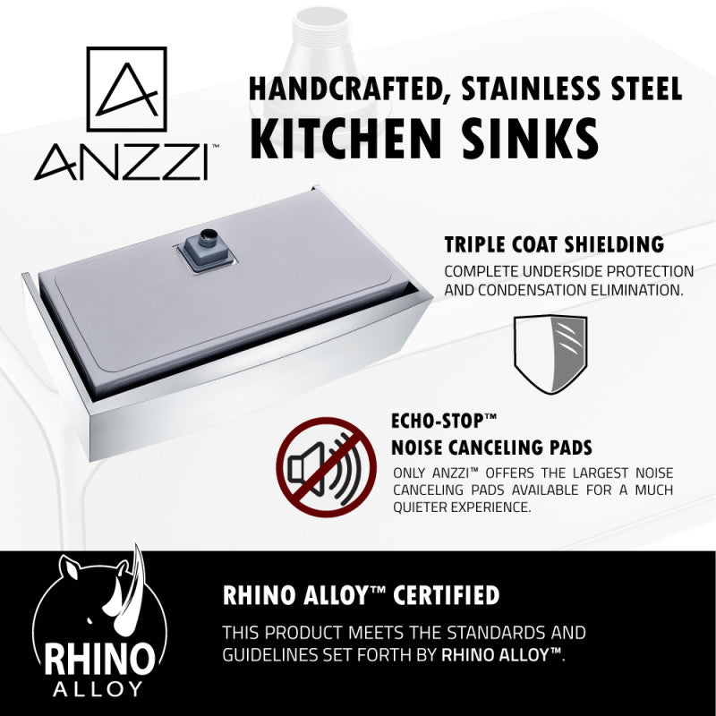 ANZZI Elysian 32.875-in x 20.75-in Satin Stainless Steel Single Bowl Farmhouse/Apron-Front Kitchen Sink All-in-One Kit with Pot Filler Faucet