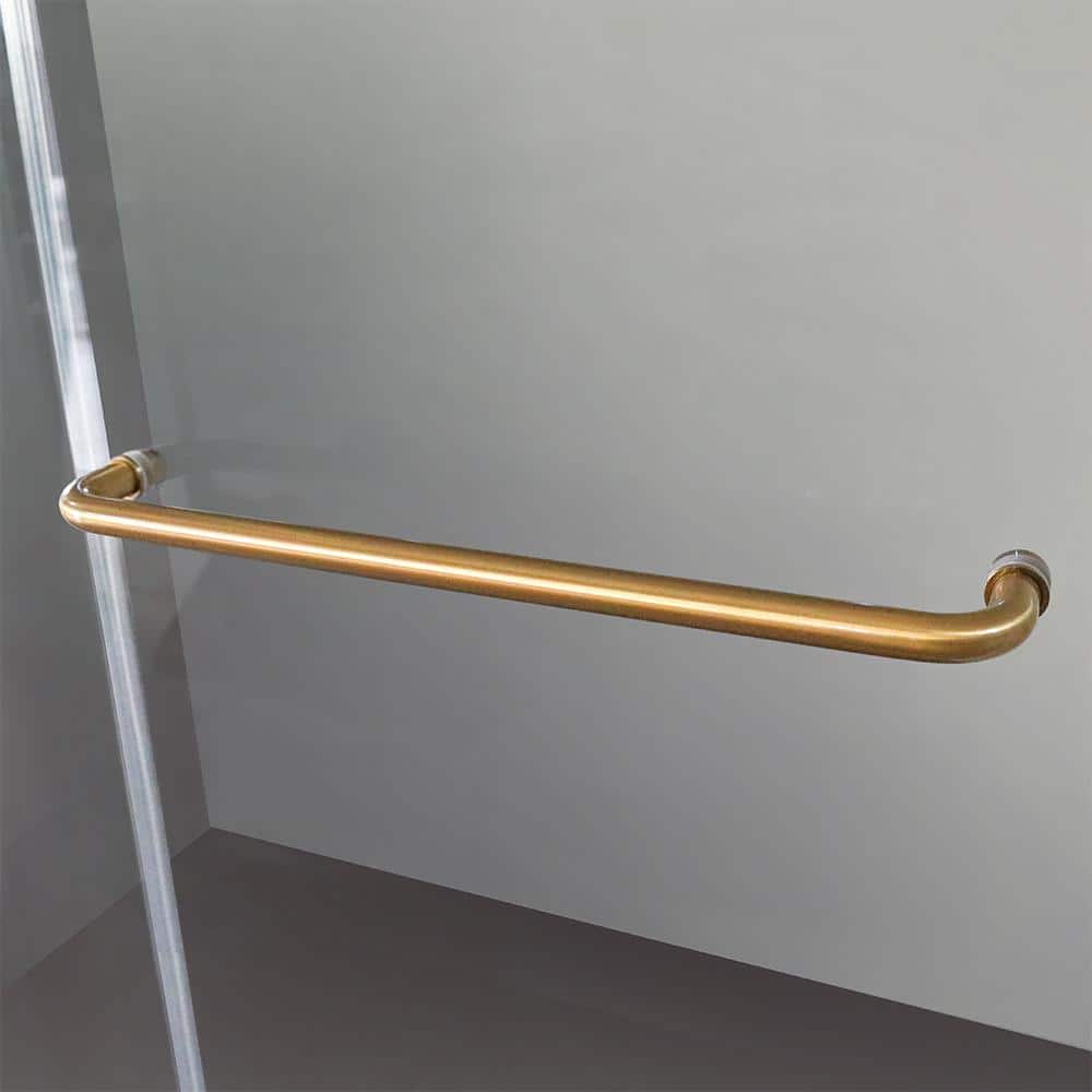 FORCLOVER 60 in. W x 76 in. H Double Sliding Frameless Soft Close Shower Door in Brushed Gold with 3/8 in. Clear Tempered Glass