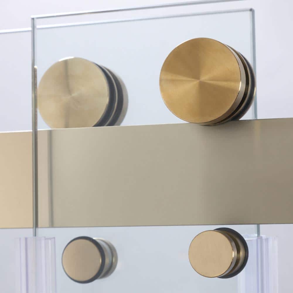 FORCLOVER 60 in. W x 76 in. H Double Sliding Frameless Soft Close Shower Door in Brushed Gold with 3/8 in. Clear Tempered Glass