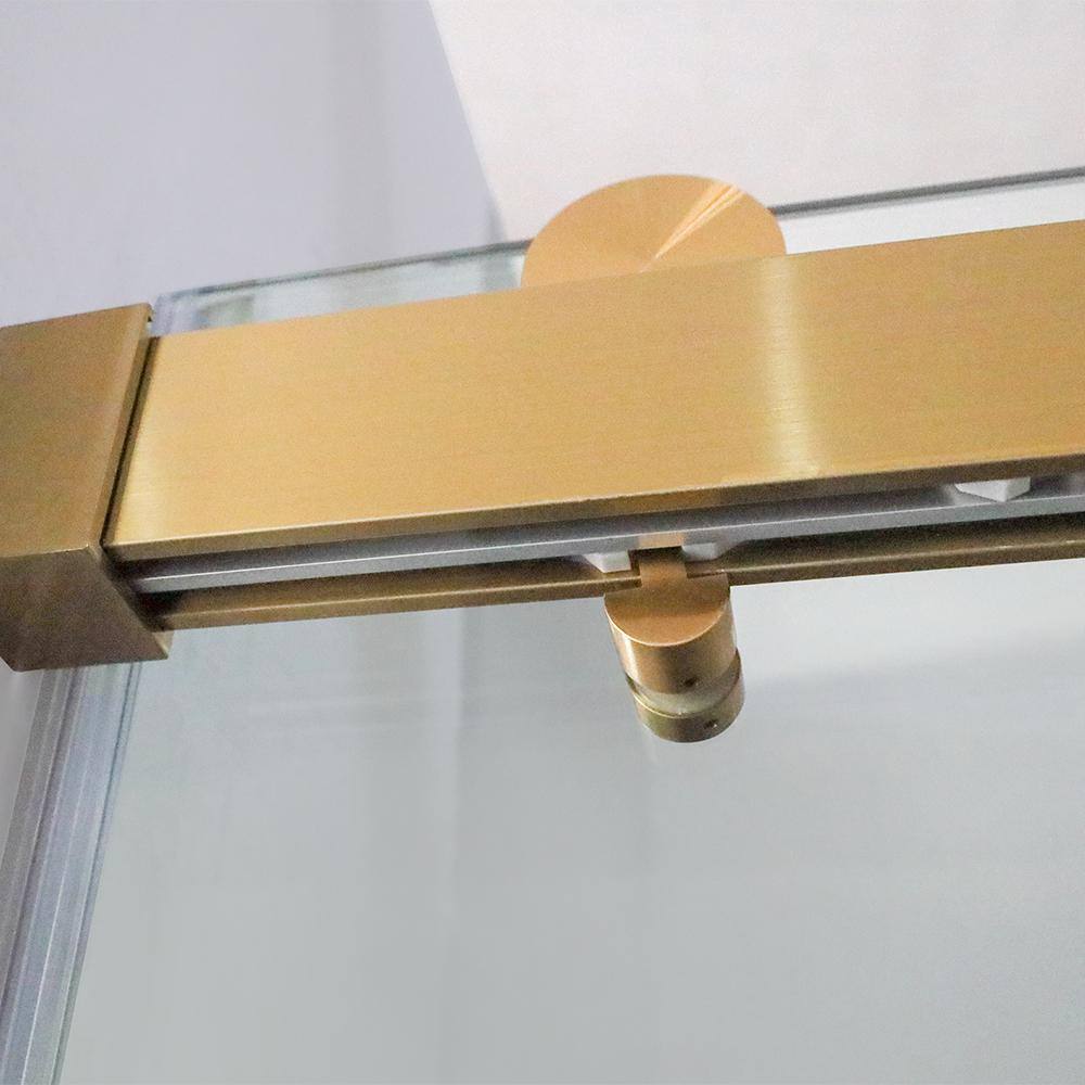 FORCLOVER 60 in. W x 76 in. H Double Sliding Frameless Soft Close Shower Door in Brushed Gold with 3/8 in. Clear Tempered Glass