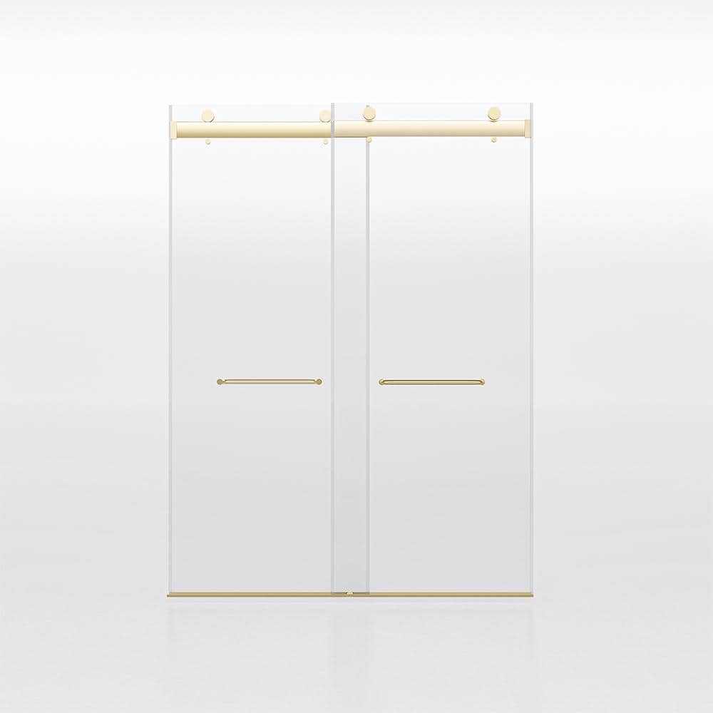 FORCLOVER 60 in. W x 76 in. H Double Sliding Frameless Soft Close Shower Door in Brushed Gold with 3/8 in. Clear Tempered Glass