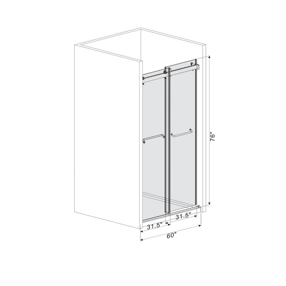 FORCLOVER 60 in. W x 76 in. H Double Sliding Frameless Soft Close Shower Door in Brushed Gold with 3/8 in. Clear Tempered Glass