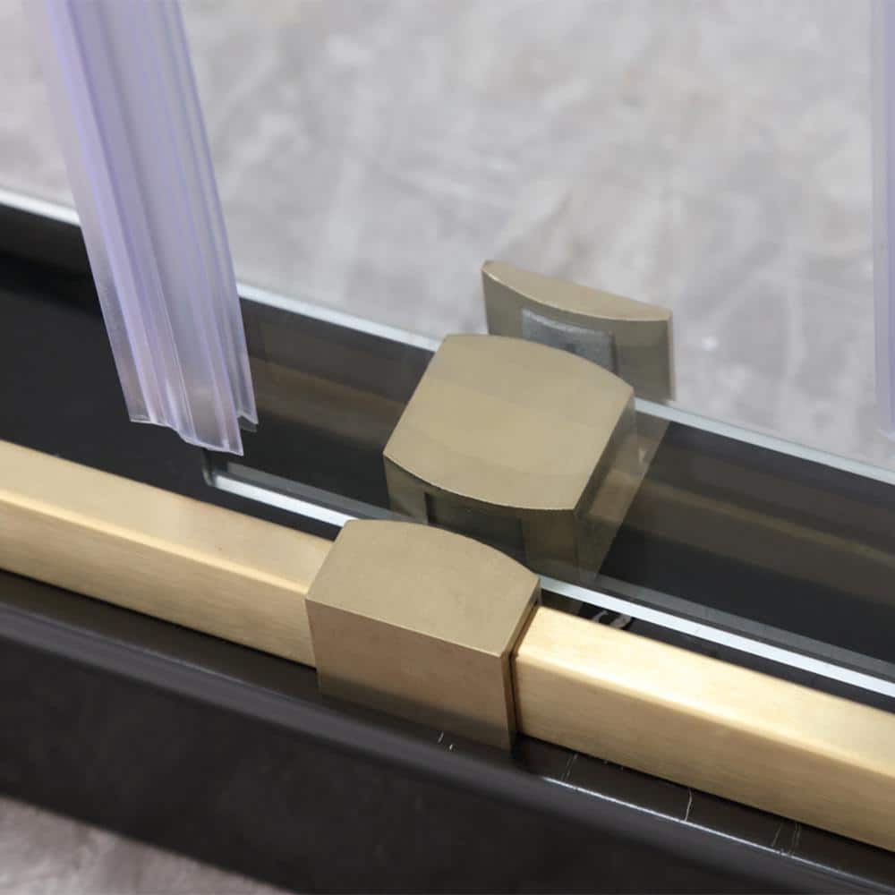 FORCLOVER 60 in. W x 76 in. H Double Sliding Frameless Soft Close Shower Door in Brushed Gold with 3/8 in. Clear Tempered Glass
