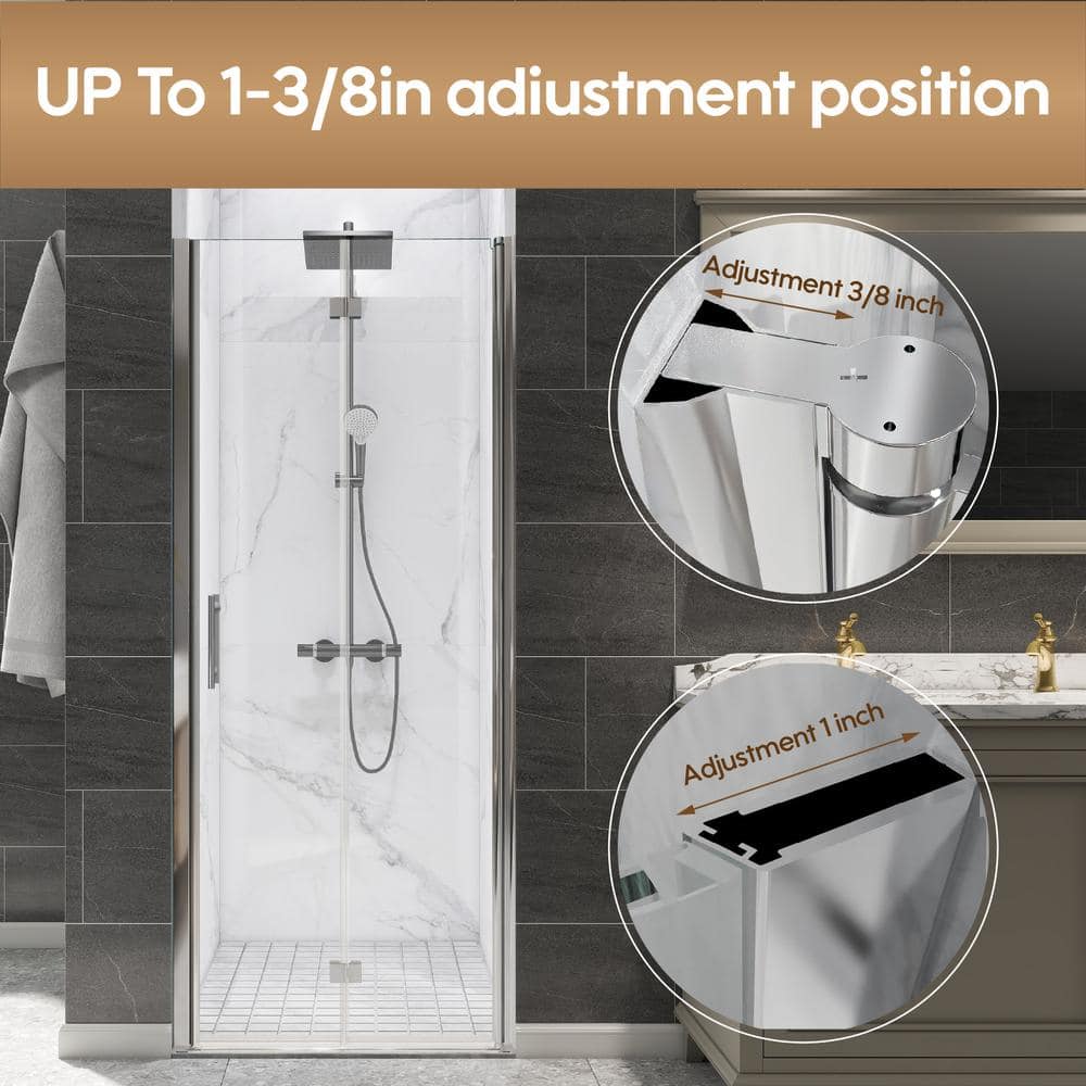 FORCLOVER 30 in. W to 31-3/8 in. W x 72 in. H Bi-Fold Frameless Shower Door in Chrome with Clear Glass