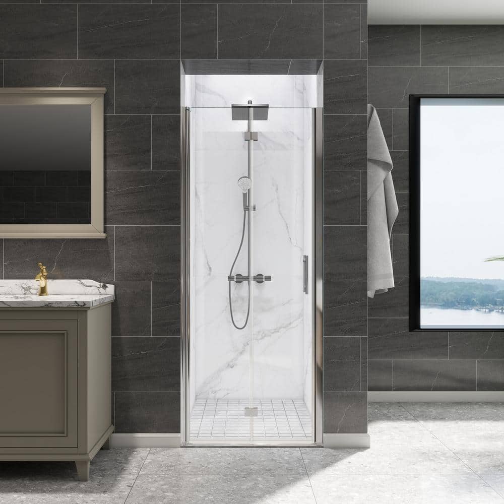 FORCLOVER 30 in. W to 31-3/8 in. W x 72 in. H Bi-Fold Frameless Shower Door in Chrome with Clear Glass