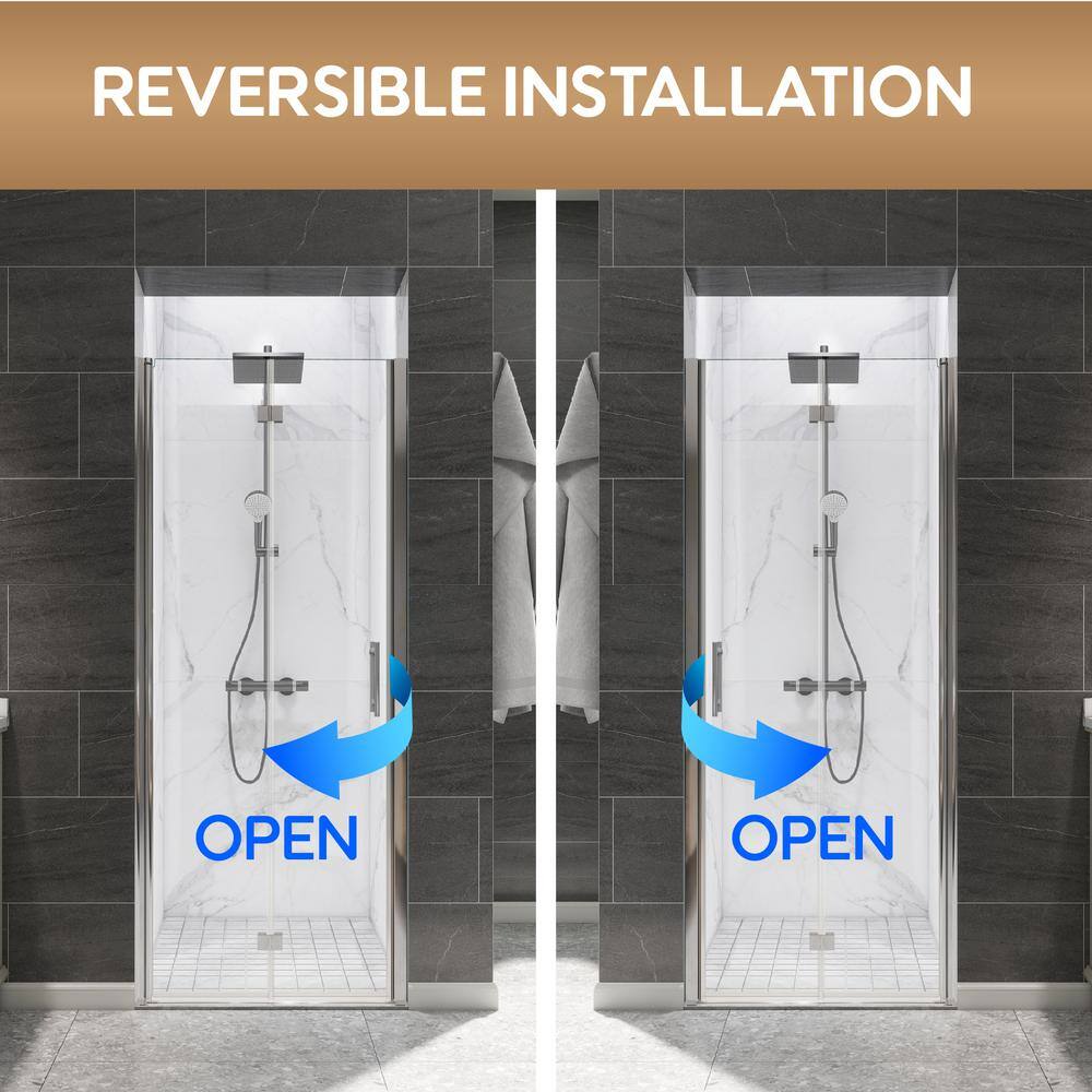 FORCLOVER 30 in. W to 31-3/8 in. W x 72 in. H Bi-Fold Frameless Shower Door in Chrome with Clear Glass