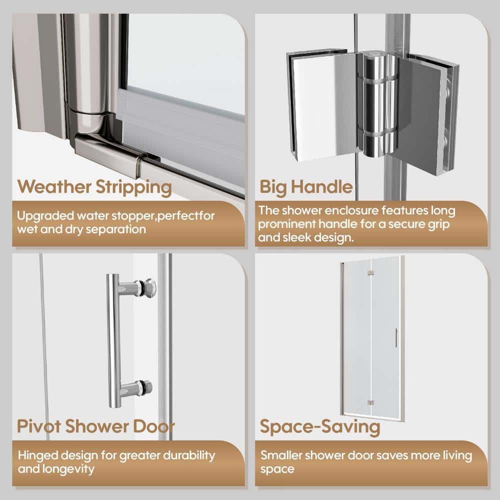 FORCLOVER 30 in. W to 31-3/8 in. W x 72 in. H Bi-Fold Frameless Shower Door in Chrome with Clear Glass