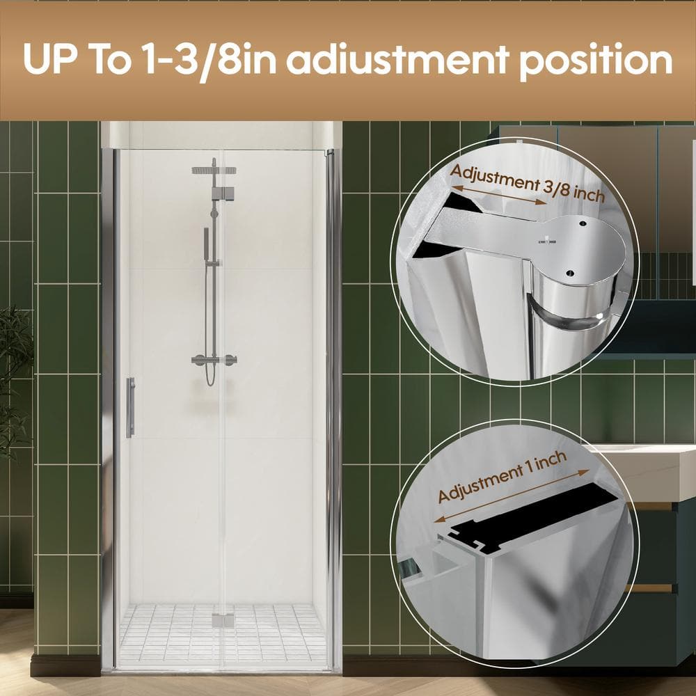 FORCLOVER 34 in. W to 35-3/8 in. W x 72 in. H Bi-Fold Frameless Shower Door in Chrome with Clear Glass