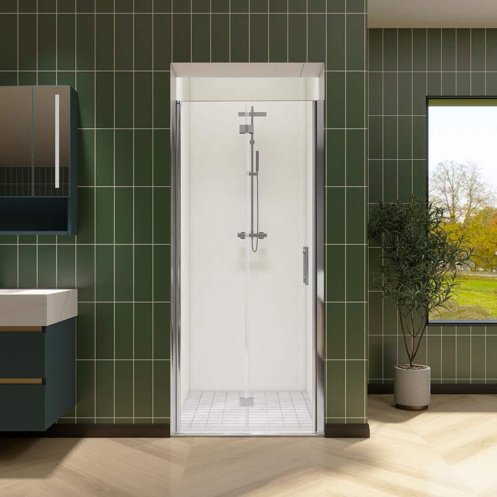 FORCLOVER 34 in. W to 35-3/8 in. W x 72 in. H Bi-Fold Frameless Shower Door in Chrome with Clear Glass