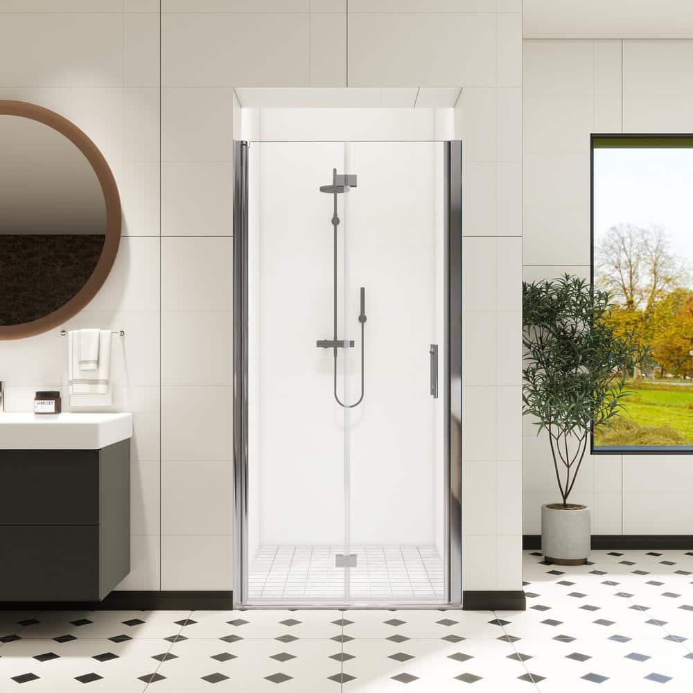 FORCLOVER 36 in. W to 37-3/8 in. W x 72 in. H Bi-Fold Frameless Shower Door in Chrome with Clear Glass