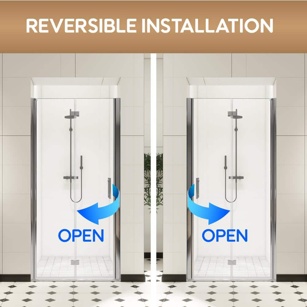 FORCLOVER 36 in. W to 37-3/8 in. W x 72 in. H Bi-Fold Frameless Shower Door in Chrome with Clear Glass