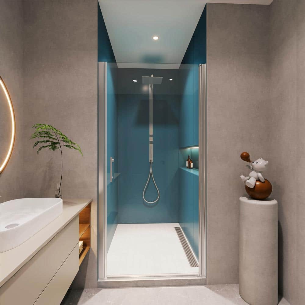 FORCLOVER 36-37 3/8 in. W x 72 in. H Pivot Frameless Swing Corner Shower Panel with Shower Door in Chrome with Clear Glass