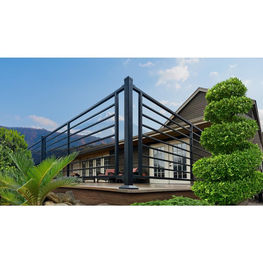FORTRESS Fe26 2 in. x 2 in. x 39-1/2 in. Black Steel Railing End Post