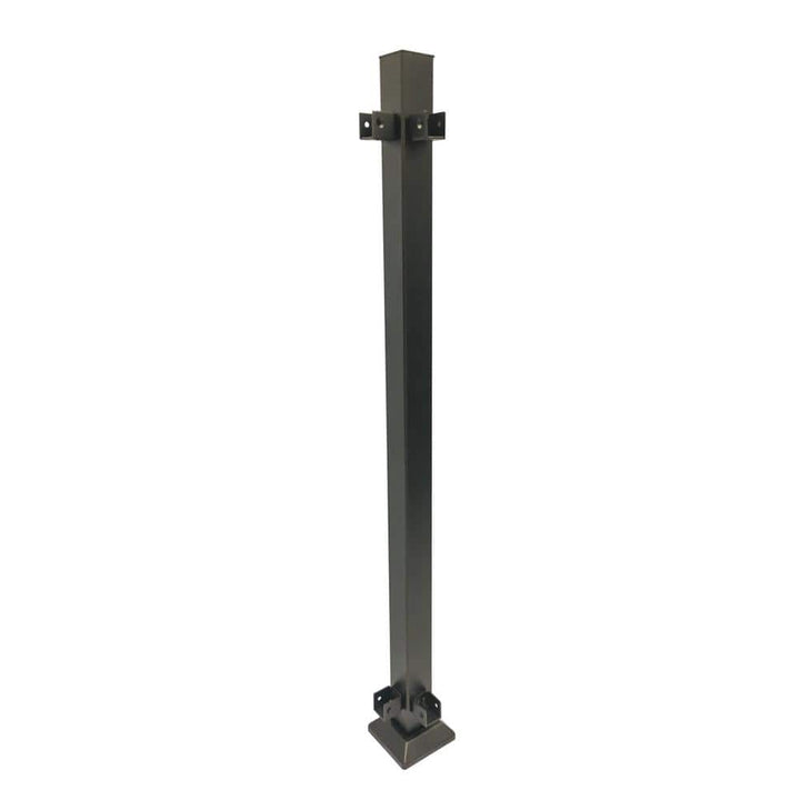 FORTRESS Fe26 2 in. x 2 in. x 45-1/2 in. Bronze Steel Railing Corner Post with Brackets