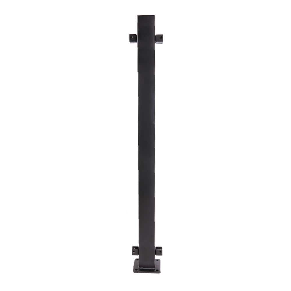 FORTRESS Fe26 2 in. x 45.5 in. Black Steel Railing Line Post with Brackets