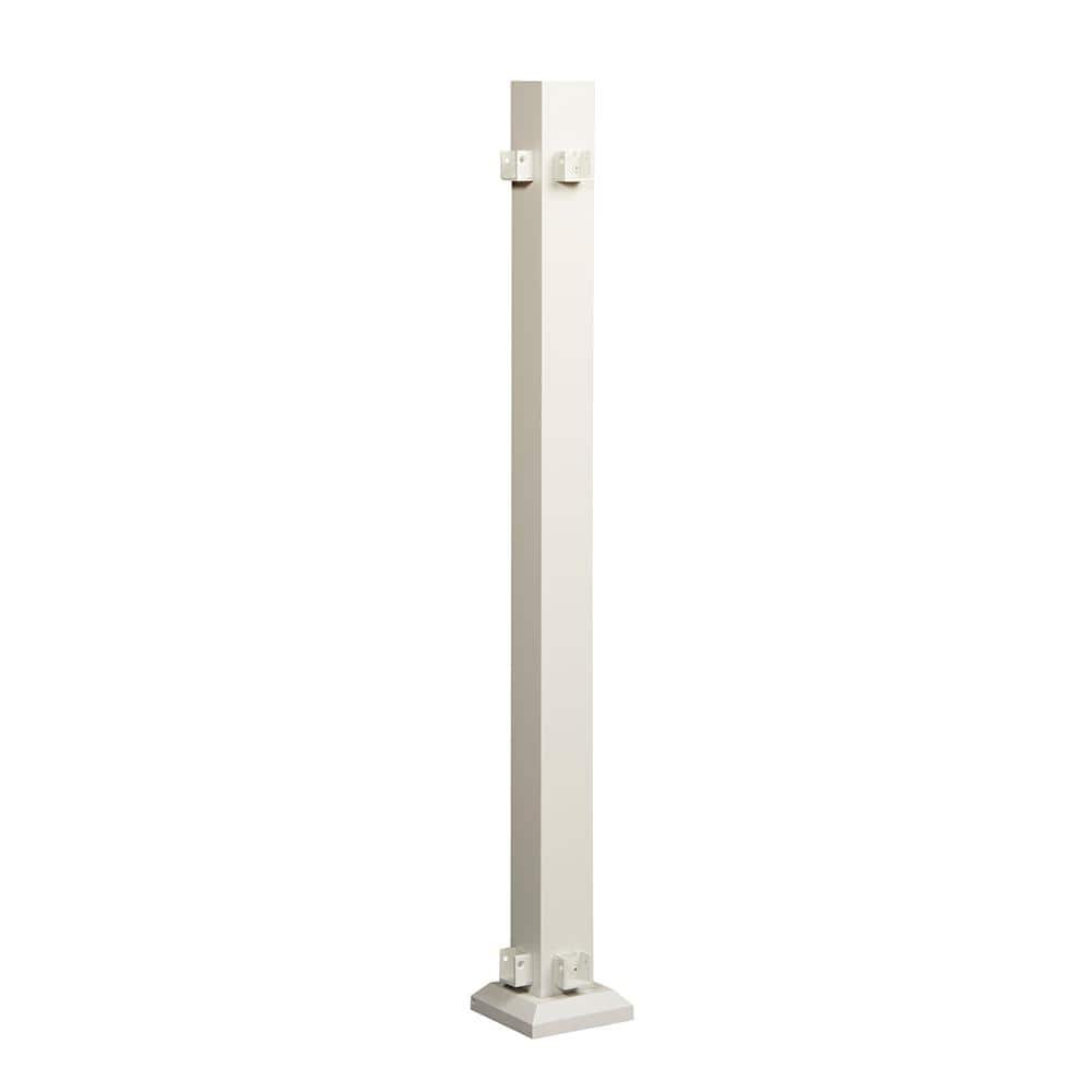 FORTRESS Al13 Home Rail 6.1 in. H x 6.1 in. W Matte White Aluminum Corner Post with Base Cover and Brackets Stair Railing Kit