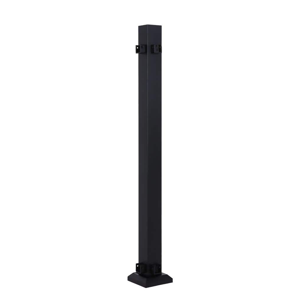 FORTRESS Al13 Home Rail 6.1 in. H x 6.1 in. W Black Sand Aluminum Corner Railing Post with Base Cover Stair Railing Kit