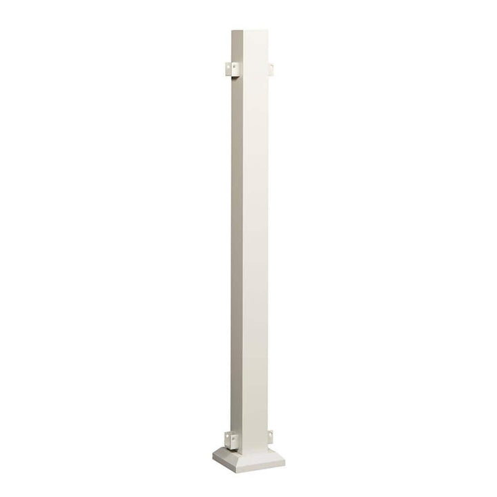 FORTRESS Al13 Home Rail 6.1 in. H x 6.1 in. W Matte White Aluminum Line Post with Base Cover and Brackets Stair Railing Kit