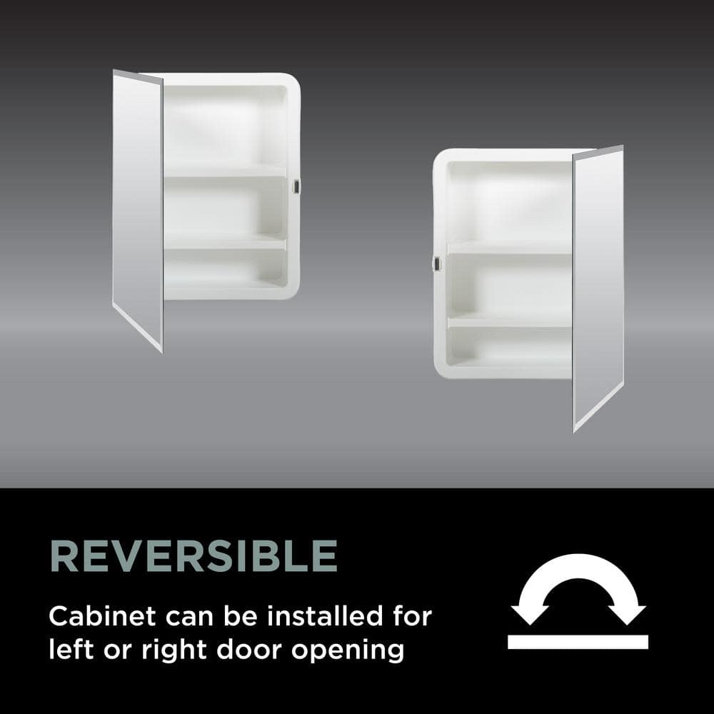 Glacier Bay 16 in. W x 20 in. H Rectangular Recessed or Surface Mount Frameless Beveled Mirror Medicine Cabinet