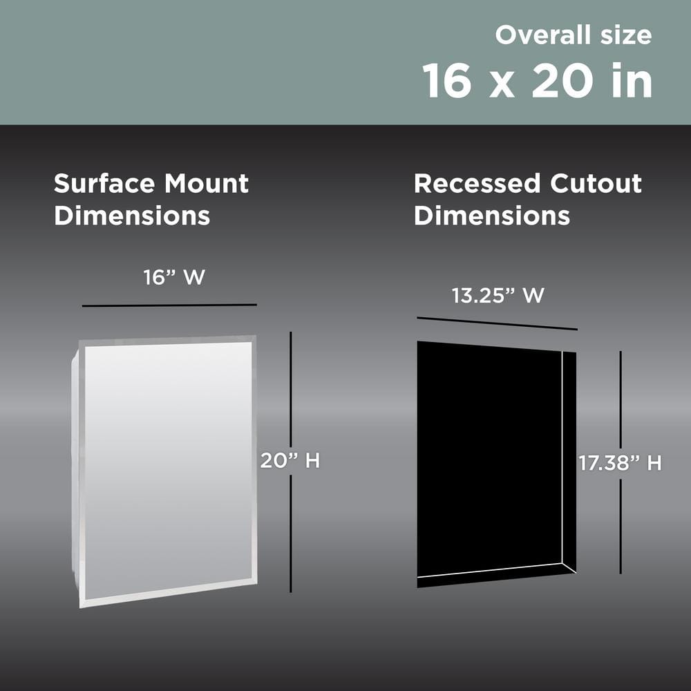 Glacier Bay 16 in. W x 20 in. H Rectangular Recessed or Surface Mount Frameless Beveled Mirror Medicine Cabinet