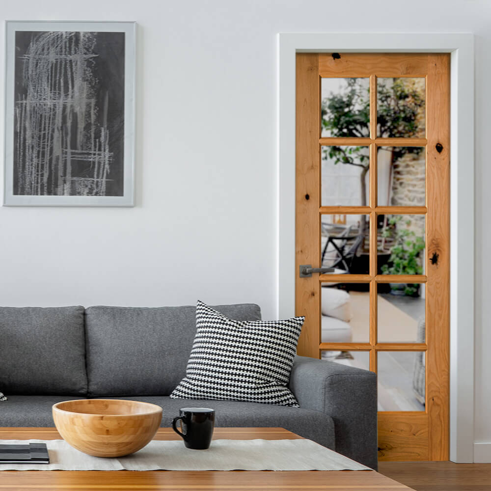 Krosswood Doors 36 in. x 80 in. Rustic Knotty Alder 10‑Lite Clear Tempered Glass TDL Stainable Interior Door Slab