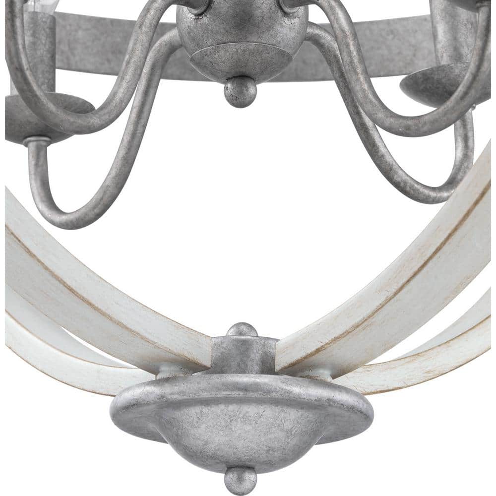 Progress Lighting Keowee 4-Light Galvanized Orb Chandelier with Antique White Wood Accents