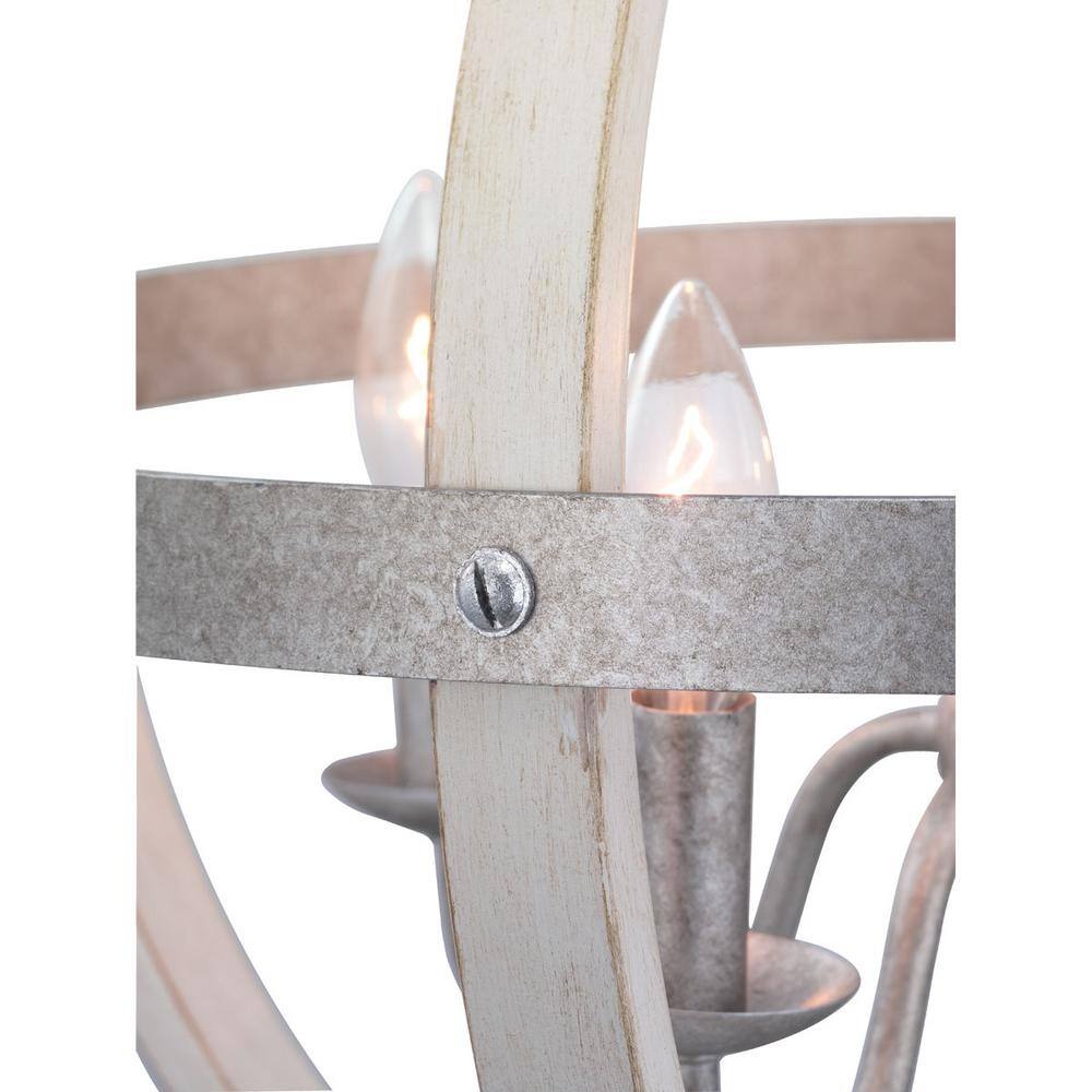 Progress Lighting Keowee 4-Light Galvanized Orb Chandelier with Antique White Wood Accents