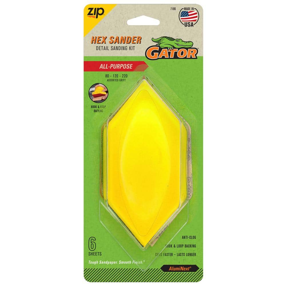 Gator Hex Sander 3 in. x 9 in. 80, 120, 220 Coarse, Medium Fine Assorted Grit Detail Sanding Tool Kit