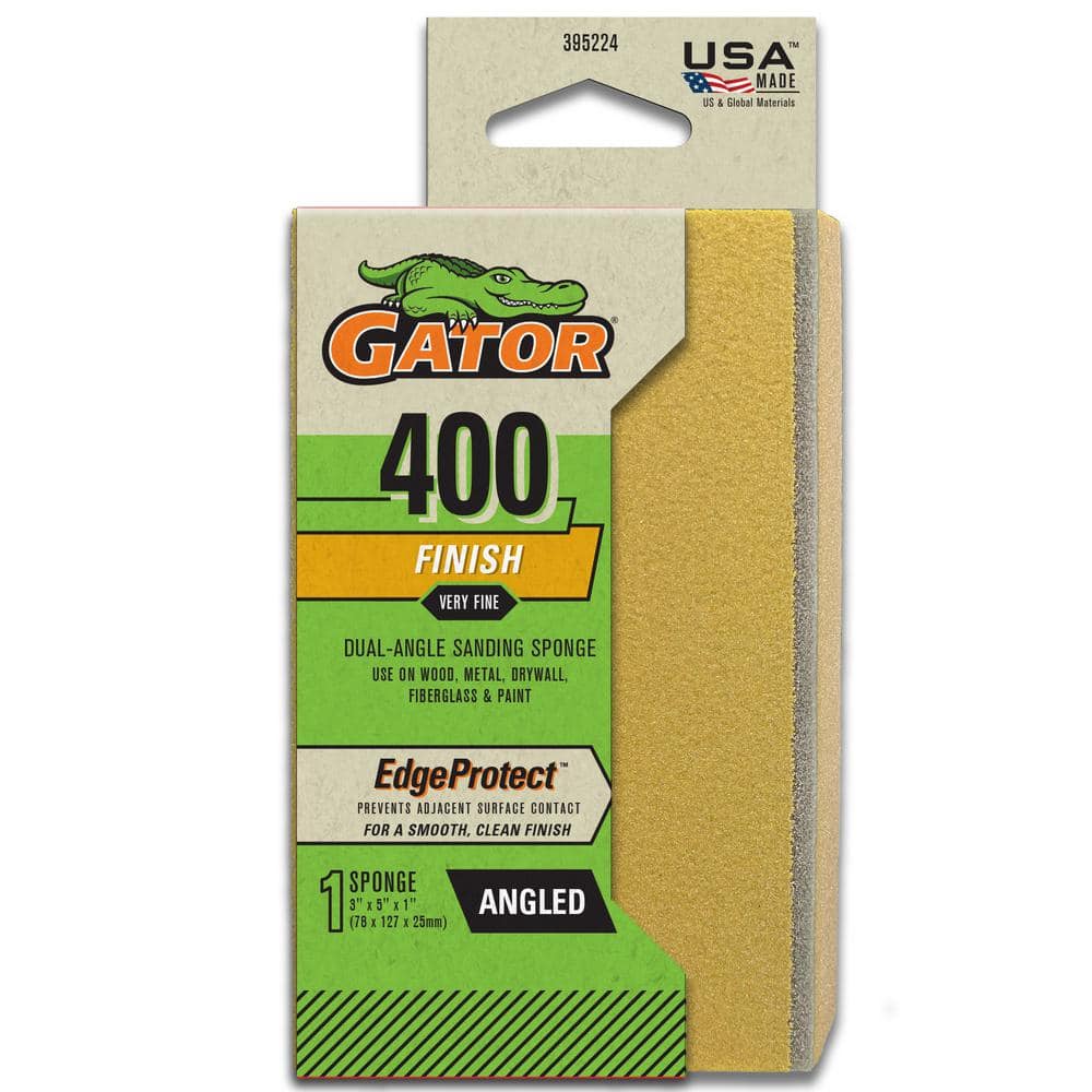 Gator Edge Protect 3 in. x 5 in. x 1 in. 400-Grit Angled Medium Sanding Sponge Sheet