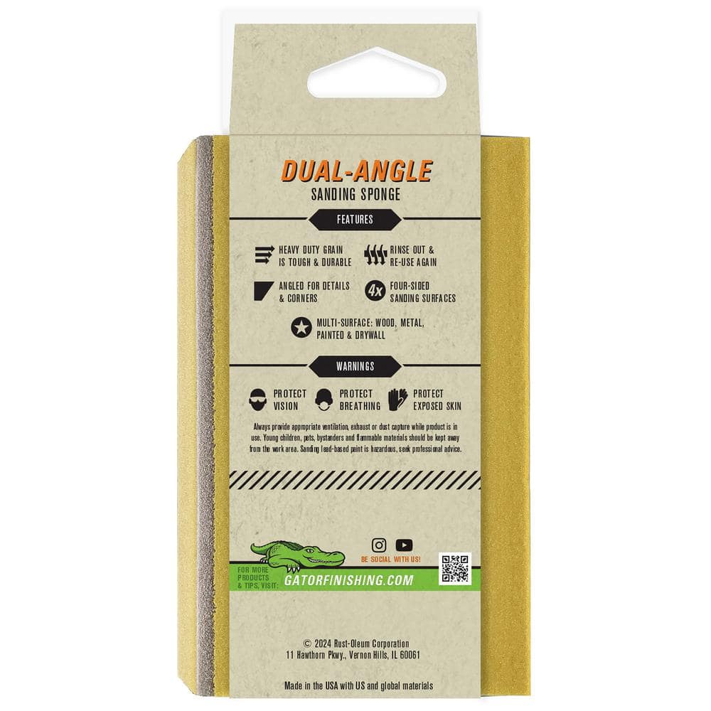 Gator Edge Protect 3 in. x 5 in. x 1 in. 400-Grit Angled Medium Sanding Sponge Sheet