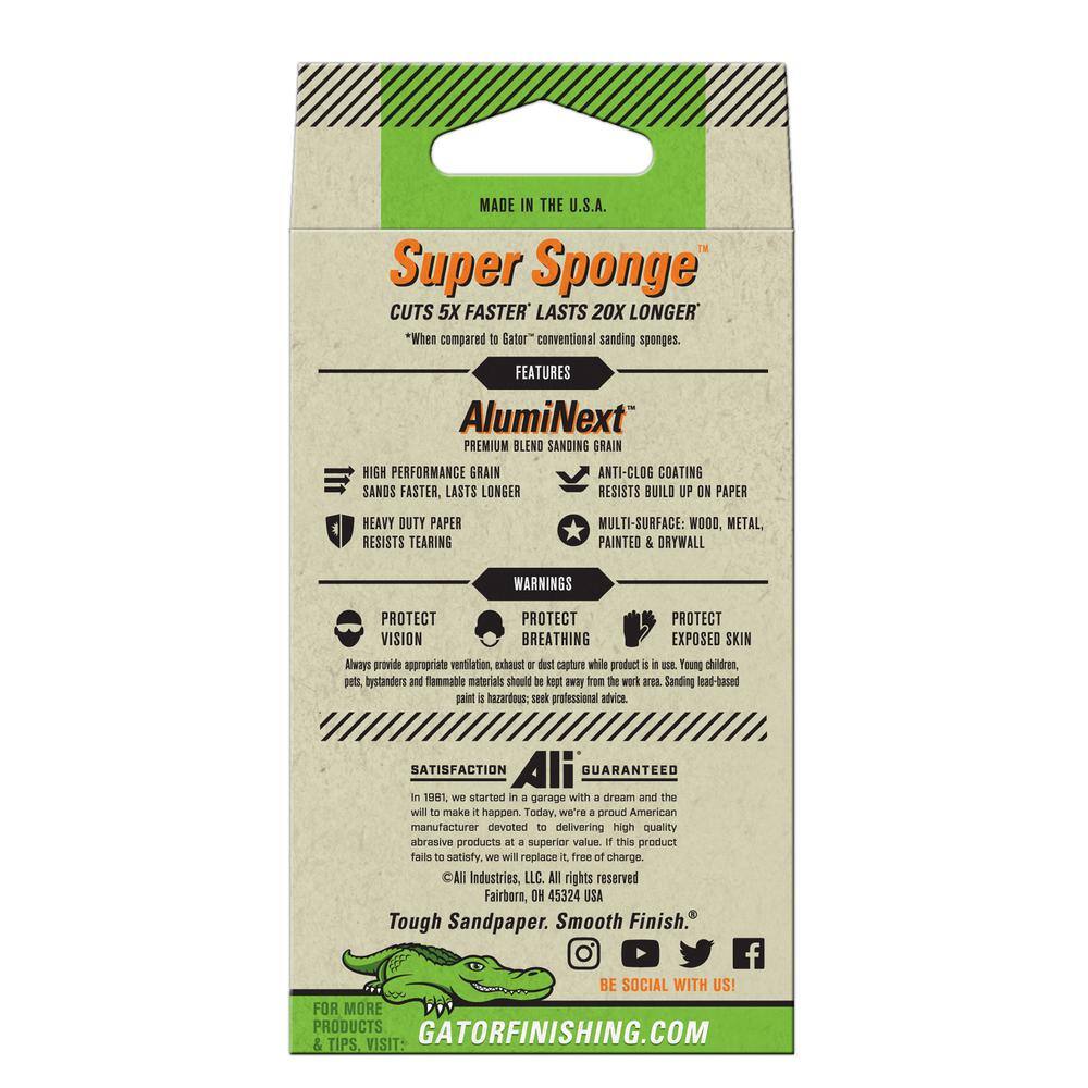 Gator Super Sponge 3 in. x 5 in. x 1 in Medium 60 Grit Sanding Sponge