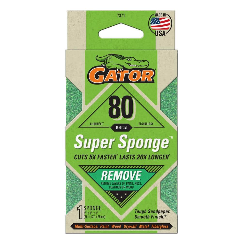 Gator Super Sponge 3 in. x 5 in. x 1 in Medium 80 Grit Sanding Sponge