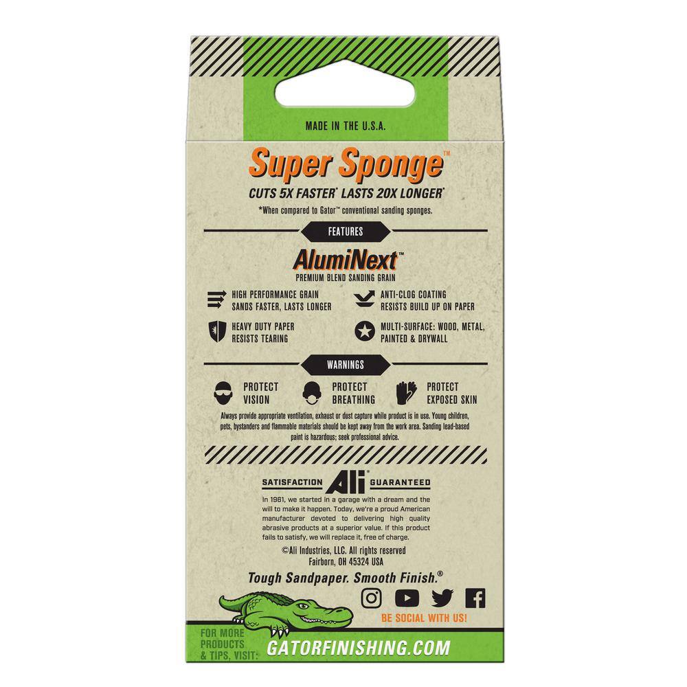 Gator Super Sponge 3 in. x 5 in. x 1 in Medium 80 Grit Sanding Sponge