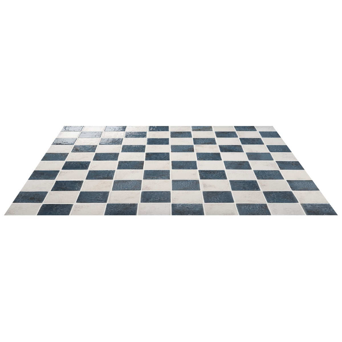 Greta Checkerboard Midnight Blue and Seashell White 5x5 Glossy Textured Porcelain Tile