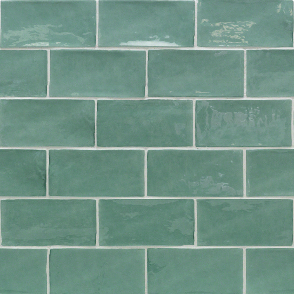 Lancaster Open Seas Green 3x6 Polished Ceramic Subway Tile - Lux Tile